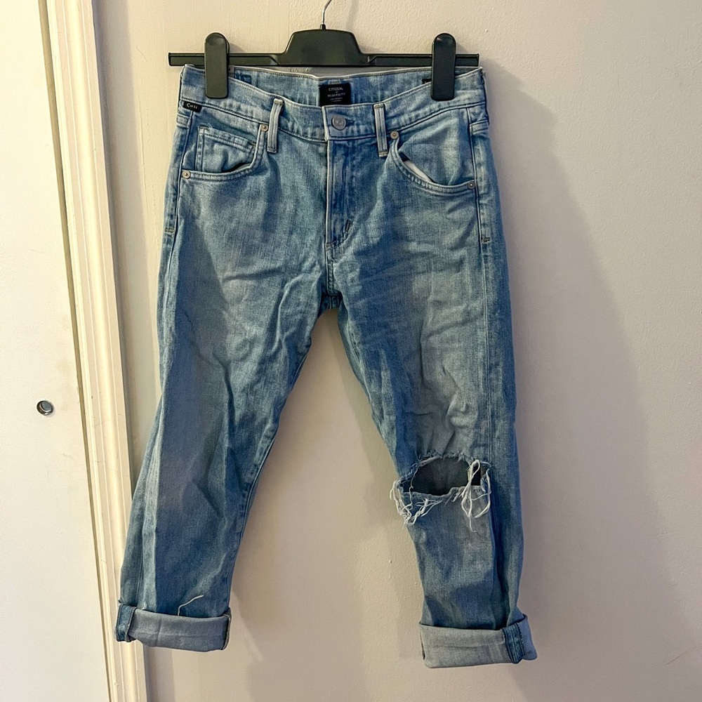 Citizens of Humanity crop slim boyfriend jeans, blue, size 24